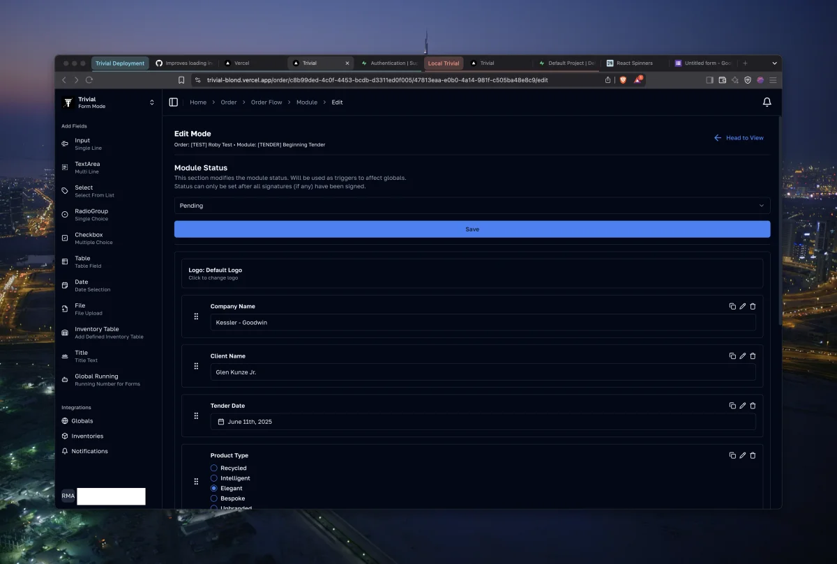 Trivial — ERP / Workflow Platform